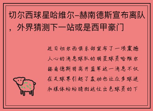 切尔西球星哈维尔-赫南德斯宣布离队，外界猜测下一站或是西甲豪门